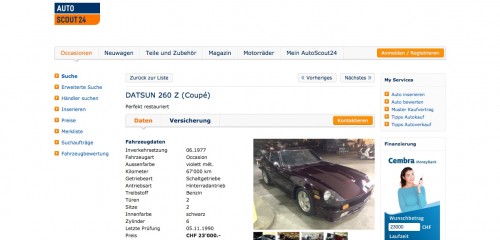 DATSUN 260 Z, Occasion, Benzin, 67'000 km, CHF 23'000.- - AutoScout24 2015-01-07 15-29-52